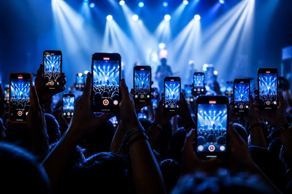 Varios teléfonos móviles personales grabando un evento multitudinario