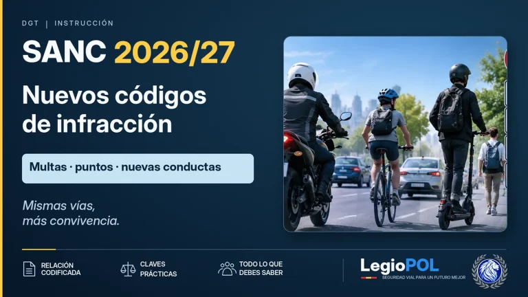 Infografía LegioPOL sobre nuevos códigos de infracción de la Instrucción SANC 2026/27 de la DGT